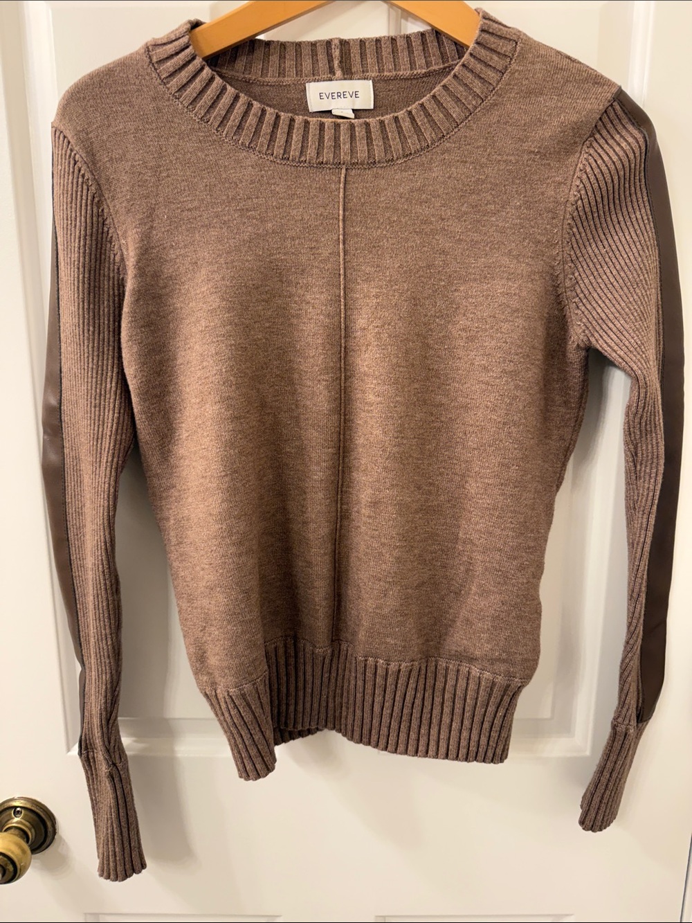 Evereve Taupe Crewneck Sweater with Ribbed Trim